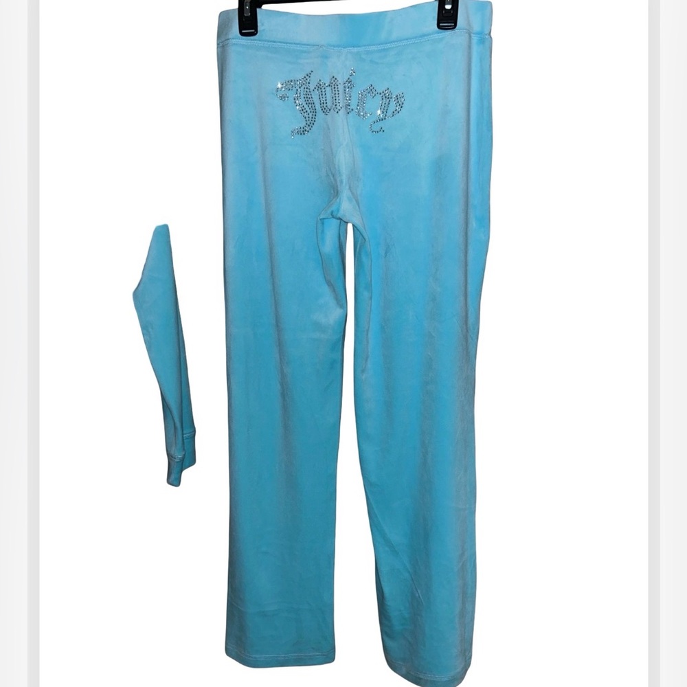 JUICY COUTURE CRYSTAL BLUE OG BLING RHINESTONE XL VELOUR TRACKSUIT SWEATSUIT NWT - Picture 7 of 9